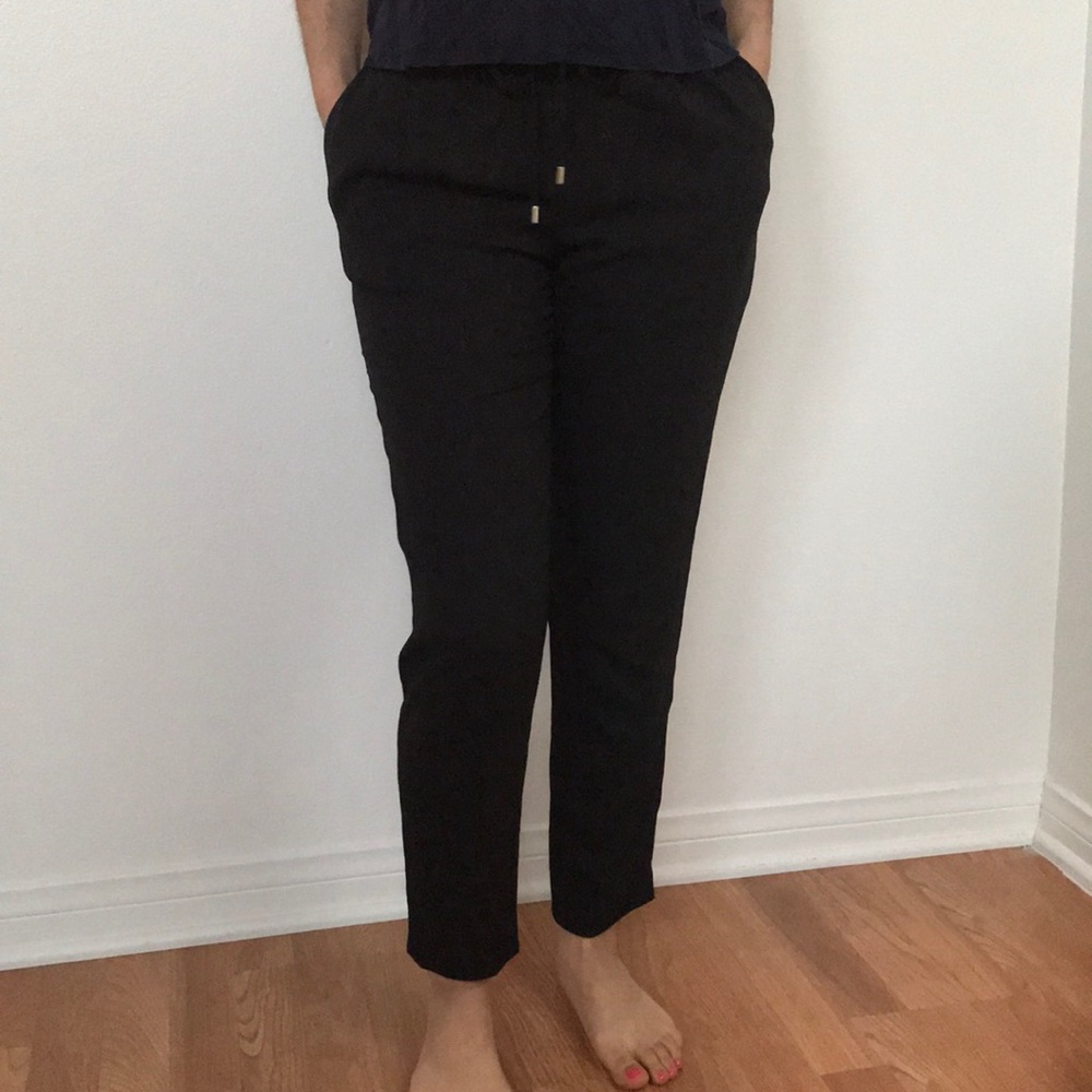 Zara Black polyester ankle crop pants